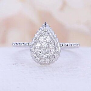 Big Pear Gemstone Zircon Elegant Water Drop Silver Rings for Women, EVGG1355